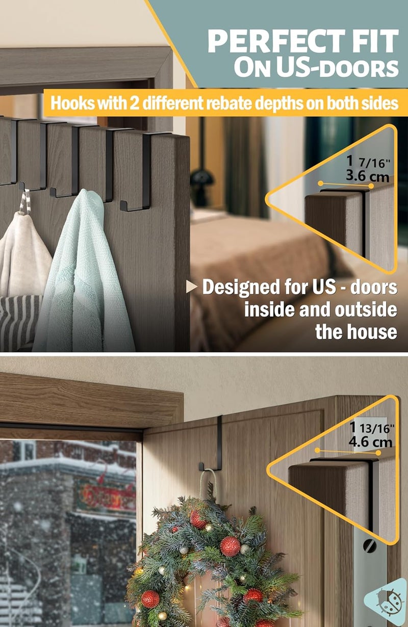 MNZ Over The Door Hooks 10 Pack, 2-Sided Fits 1 3/8" & 1 3/4" Door, Bathroom Towel Hook with Anti-Scratch Pads, and Non-Slip Dots, L 3" Wreath Hanger Thin Overdoor Organizer Dorm Travel Essentials - Image 5